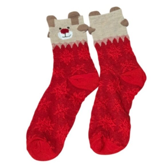 3 Pairs Christmas Unisex Adult Mid-Calf Cozy Snowflake & Reindeer Knit Socks NEW - Picture 6 of 16